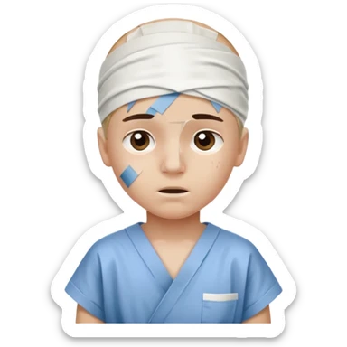 Injured Boy – Bandage on head, hospital gown. sticker