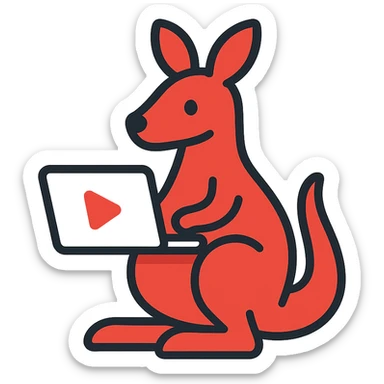 stylized kangaroo with a laptop, modern and techy, red and white YouTube color scheme, Microsoft Power Pages theme icon sticker