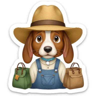 toothless hillbilly basset hound wearing a stetson and dungarees and has bagfs under the eys sticker