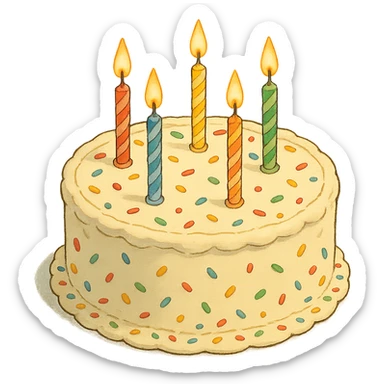 white birthday cake with sprinkles and candles sticker