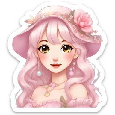 Gorgeous anime style lady with blushing face and accessories cottagecore fairycore Kawaii anime colorful pearly romantic aesthetic trending style sticker