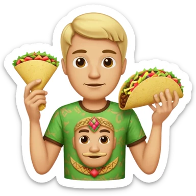 blonde man with tiki shirt holding taco sticker