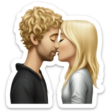 Pippin-hobbit wearing hoodie passionately kissing pretty blonde woman with black top sticker