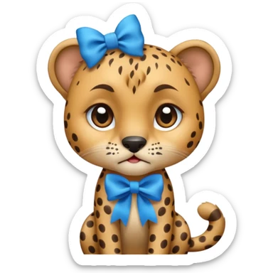 cute crying sad cheetah with blue bow standing  sticker
