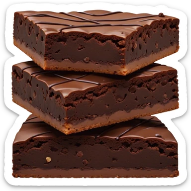 Cinematic Realistic Brownies, rich and dense with a deep chocolate hue, slightly cracked on top revealing the fudgy center, soft light reflecting off the warm surface, a few crumbs scattered around, glowing with an indulgent and comforting texture. sticker