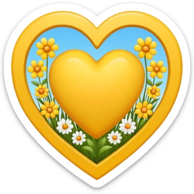 yellow heart with beautiful field flowers around its border sticker