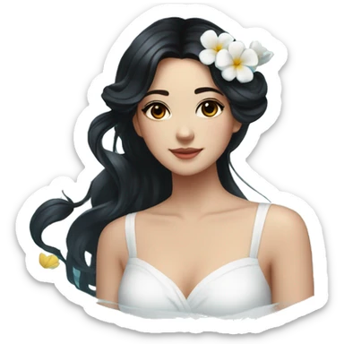 Pretty young Lady with black hair flowers in hair white dress surrounded by flowing water sticker