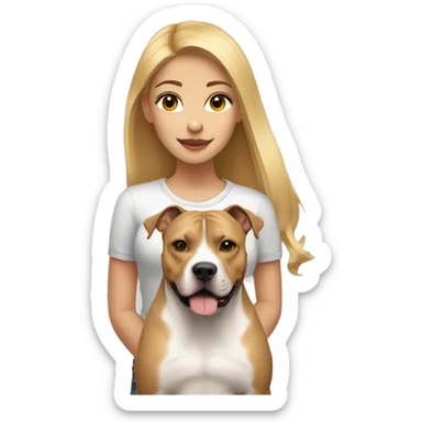 Blonde girl with light brown american staffordshire terrier sticker