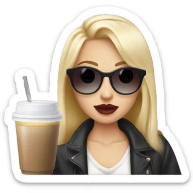 blonde girl+laptop+coffee+sunglasses+lipstick+bubble-tea sticker