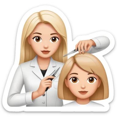 beauty salon instructor teaching a student how to cut hair sticker