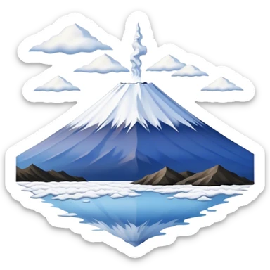 Cinematic Realistic Mount Fuji Landscape Emoji, depicted with the iconic snow-capped peak set against a serene sky rendered with lifelike textures and breathtaking, natural lighting. sticker