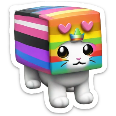 Nyan Cat King Full body  black and white with rainbow box covering it’s whole back sticker