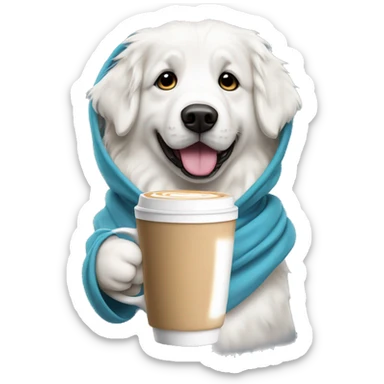 Great Pyrenees in a Hoodie holding a latte  sticker