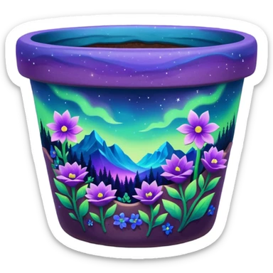 aurora borealis Painted flower clay pot of aurora borealis Colored Petalled Flowers, sticker