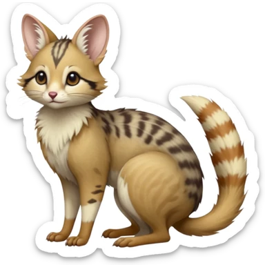 Greyish brownish beige ginger, soft realistic romantic vintage antique divine beautiful elegant pretty precious cute young youthful  Fakémon-Pokémon-opossum-feline-mouse-serval-caracal-chinchilla-Minccino-Cinccino-Meowstic-rodent-hybrid-creature with a tufted tail (full body) sticker