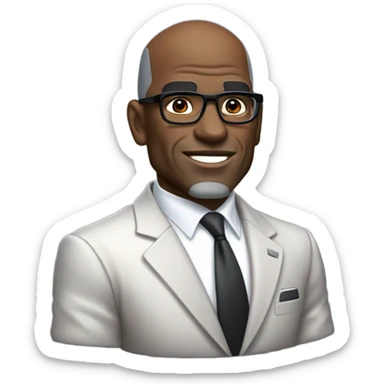 old deon sanders with small round face and suit and glasses and buzz cut and small eyes and over 50 small gray bearded receding hairline and small black eyes and wrinkled forehead sticker