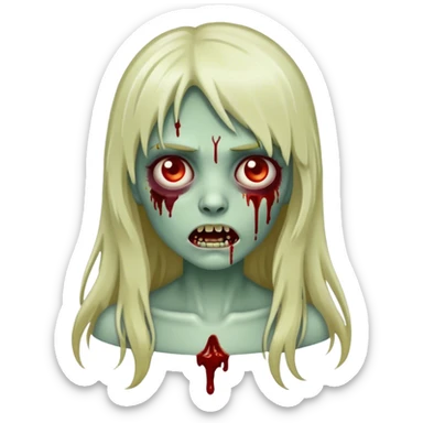 emoji de zombie com sangue feminino cabelo longo de franja sticker