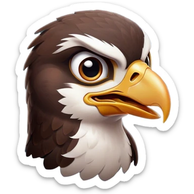 Cinematic Comical Falcon Portrait Emoji, Head tilted dramatically with an exaggeratedly shocked expression, featuring a sharply defined beak and wide, comically expressive eyes full of playful disbelief, Simplified yet hilariously expressive features, highly detailed, glowing with a slightly sassy glow, high shine, dramatic yet playful, stylized with an air of cheeky aerial mischief, soft glowing outline, capturing the essence of a meme-worthy falcon that looks ready to side-eye its way into viral fame! sticker