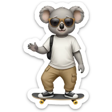 anthropomorphised koala in skater outfit with dark sunglasses walking upright, relaxed pose sticker