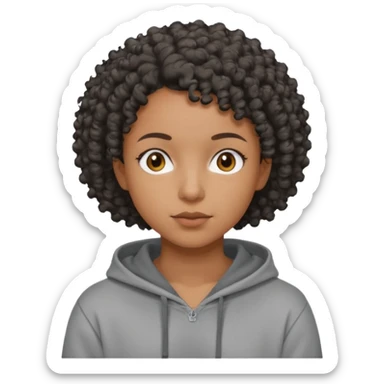 Make a Colombian with black super short curly hair wearing a grey hoodie sticker