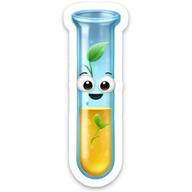 A test tube with a smiling face on it sticker