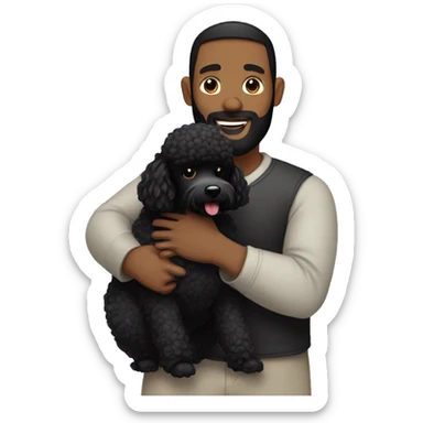 Men with black haired and beard hugs her Black-Poodle-Black-dog sticker