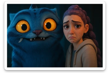 Change the girl's expression to sad with teary eyes and a downturned mouth, keep the style and character the same, only modify her eyes and mouth. sticker