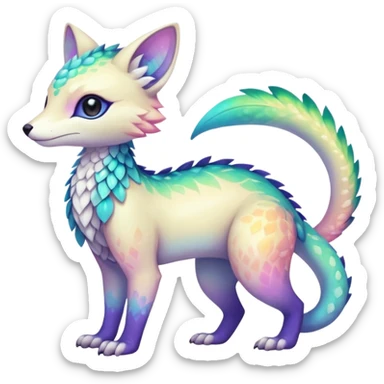 Colorful dark tropical iridescent pastel white glorious divine exotic cute cool beautiful shiny beautiful fantasy-vernid-Trico-oncilla-animal-Fakémon-hybrid-fursona (full body) sticker