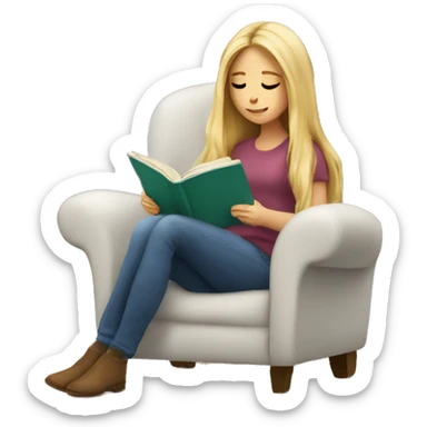 long hair white girl reading a book in cozy chair  sticker