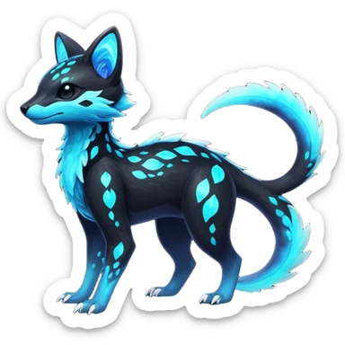 Rare realistic black nebulae shiny sparkly dark-neon glowing bioluminescent edgy badass epic pretty beautiful handsome gorgeous aesthetic colorful vibrant Vernid-Trico-species-Fakemon-creature by LiLaiRa, 4 legs, 1 tail, random markings, (full body) sticker