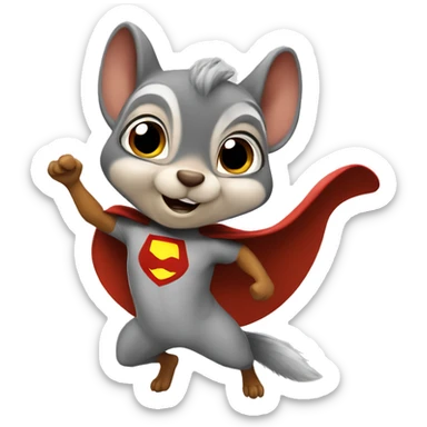 Squirrel as a superhero wearing a cape flying like Mighty Mouse  sticker