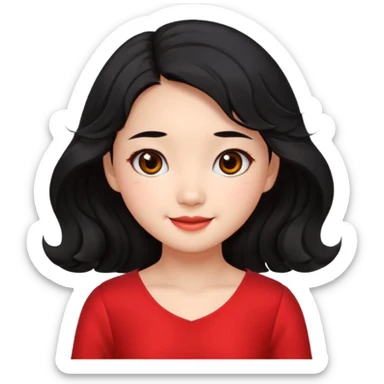 cute Chinese girl with wavy black hair, black eyes, cheerful expression sticker