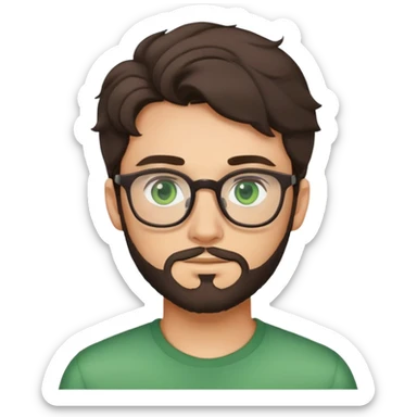young man with dark slightly curled hair wearing glasses with green eyes and light beard sticker