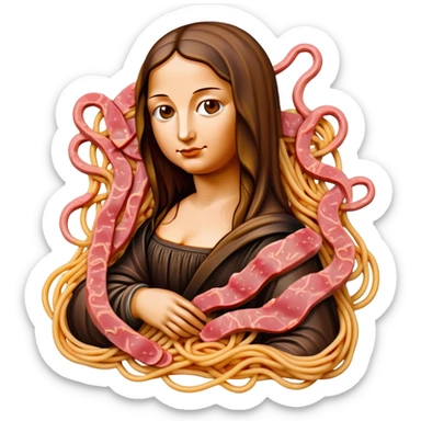 monalisa made of SPAM meat melted pink dripping sauce spaghetti portrait sticker