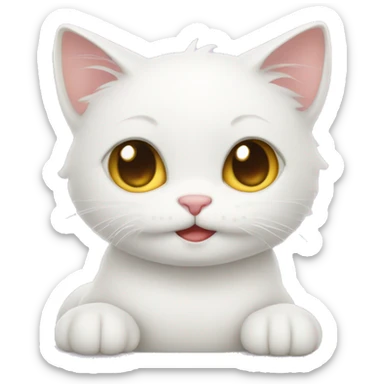 A shy white cat with heart prints sticker