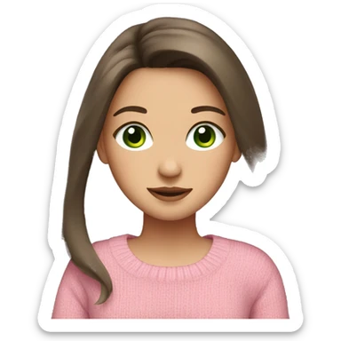 Brunette girl with long hair and green eyes in a pink sweater sticker