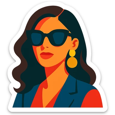 a beautiful lady wearing black sunglasses, elegant and stylish, close-up portrait, vibrant toon style sticker