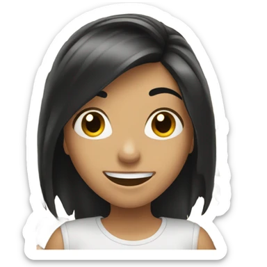 smiling girl with black hair flipping her hair with one hand  sticker