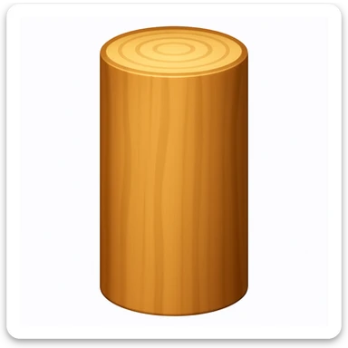 Create an emoji of a log exactly like the reference image but without the face and arms. The style should be iOS emoji style with a smooth, shiny wood texture and the log should be upright. sticker