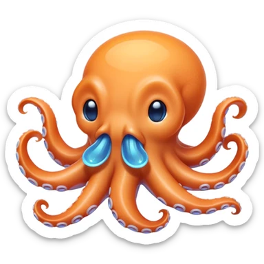 Cinematic Cute Yawning Octopus Portrait Emoji, Head tilted slightly with a dramatic, wide-open yawn, showcasing a plump, light orange body decorated with delicate blue rings and loosely draped arms with sleepy, half-closed eyes, Simplified yet irresistibly adorable features, highly detailed, glowing with a soft, cozy underwater glow, high shine, relaxed yet expressive, stylized with a hint of whimsical aquatic charm, soft glowing outline, capturing the essence of a drowsy yet affectionate octopus that appears ready to stretch and yawn its way out of the screen! sticker
