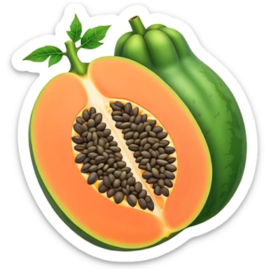 papaya with seeds visible, vibrant orange and green sticker