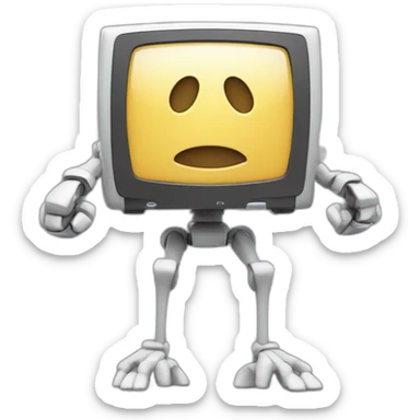 Anthropomorphic computer with a face, arms and legs doing something random sticker