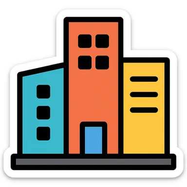 modern color outline icon representing corporate with abstract building or office elements sticker
