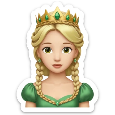 Princess in green Dress with Tiara, Braided Blonde Hair sticker