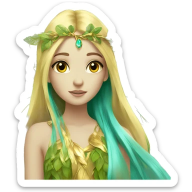 Beautiful, leaf, fairy, gold, turqoise, green, long hair, big wings sticker
