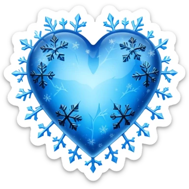 A blue ice and black ice heart with snowflakes sticker