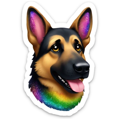 German shepherd all black face and rainbow glitter fur sticker