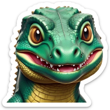 Cinematic Realistic Comical Komodo Dragon Portrait Emoji, Head tilted dramatically with an exaggeratedly amused expression, featuring a striking, glossy scaled hide with bold textures and wide, expressive eyes brimming with playful disbelief, rendered with lifelike detail and natural hues, high shine, dramatic yet playful, styled with an air of cheeky reptilian mischief, soft glowing outline, capturing the essence of a spirited and over‐the‐top Komodo dragon that looks ready to charge its way into viral fame! sticker