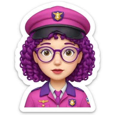 scout girl with very pink scout uniform including hat, dark violet curly haired and glassess sticker
