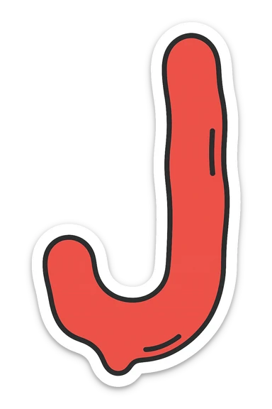 red paint smear or smudge in the shape of a J, flat color clip art style, minimal, no brush, no text sticker